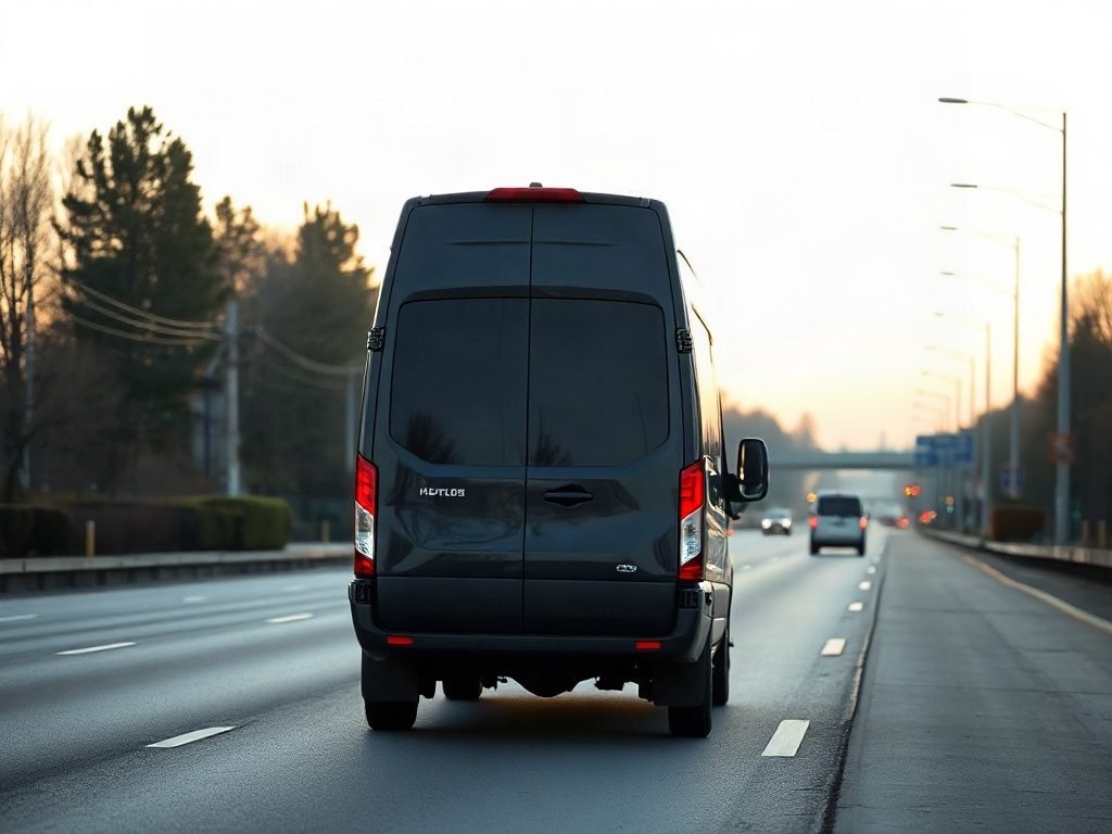 Airport shuttle service in Toronto A black van waiting at a terminal kerb with luggage at Toronto Pearson International Airport.